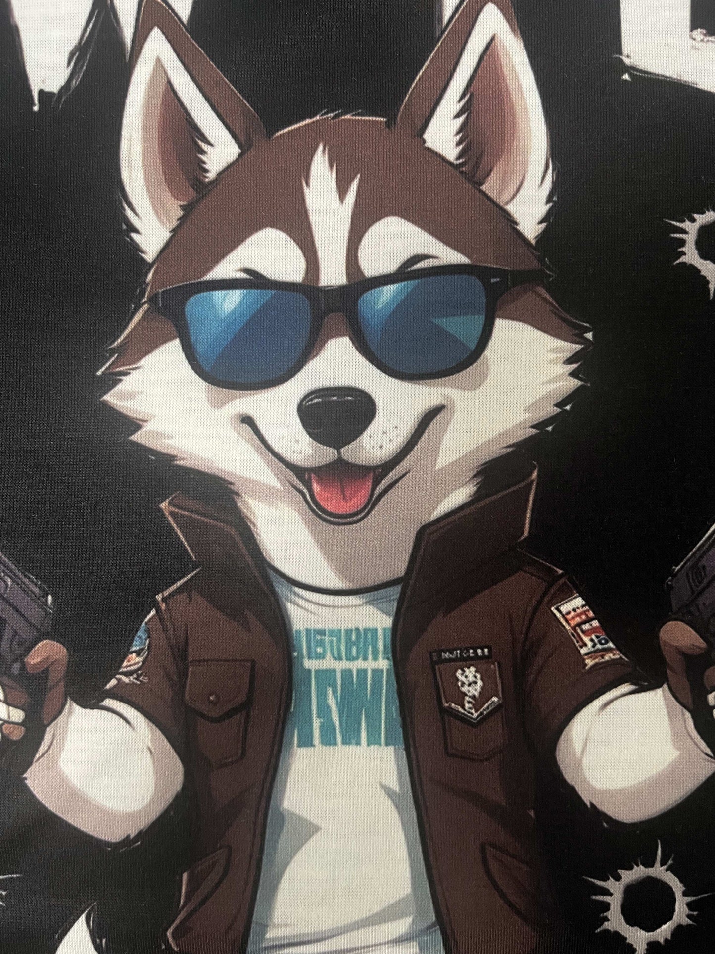 A Men's Polyester Sports T-shirt With A Husky Dog Cartoon And Pew Pew Meme, Round Neck Short Sleeved Regular Style-2