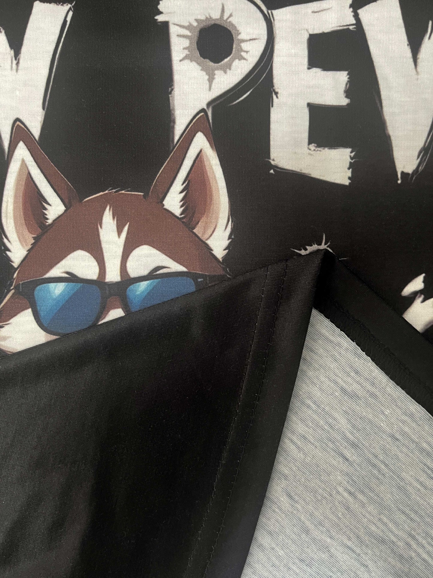 A Men's Polyester Sports T-shirt With A Husky Dog Cartoon And Pew Pew Meme, Round Neck Short Sleeved Regular Style-4