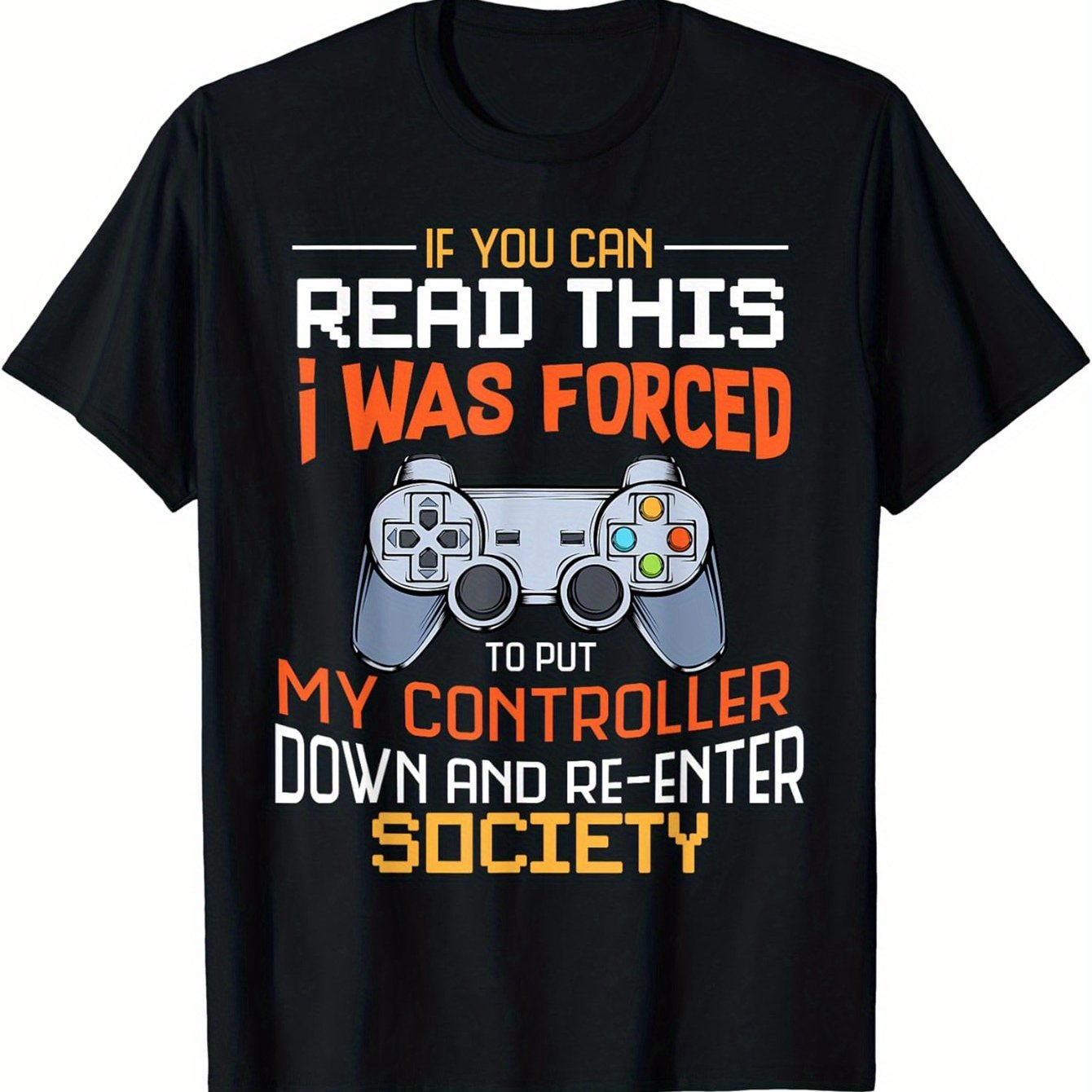 Men's Fashionable Summer Short Sleeved Sports T-shirt, Comfortable And Diverse, With A Game Console Print Design On The Collar-0