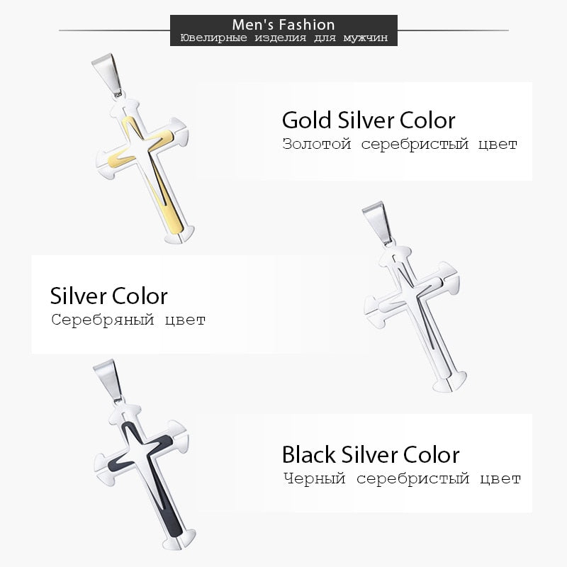 Men's Cross Necklace Gold Black Cross Pendant Stainless Steel Byzantine Chain Necklace Hip Hop Male Jewelry-2