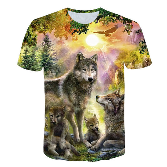 Newest Wolf 3D Print Animal Cool Funny T-Shirt Men Short Sleeve Summer Tops Male T Shirt Fashion Breathable With Short-0
