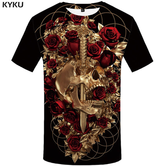 Skull T shirt Men Metal Tshirt Printed Rose Anime Clothes War Shirt Print Harajuku T-shirts 3d Mens Clothing-0